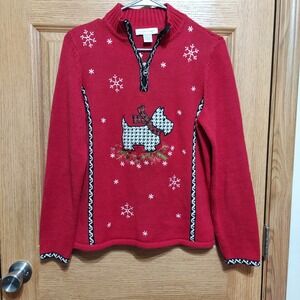 Christopher‎ Banks Christmas Sweater Red Small Scottie Dog Quarter Zip
